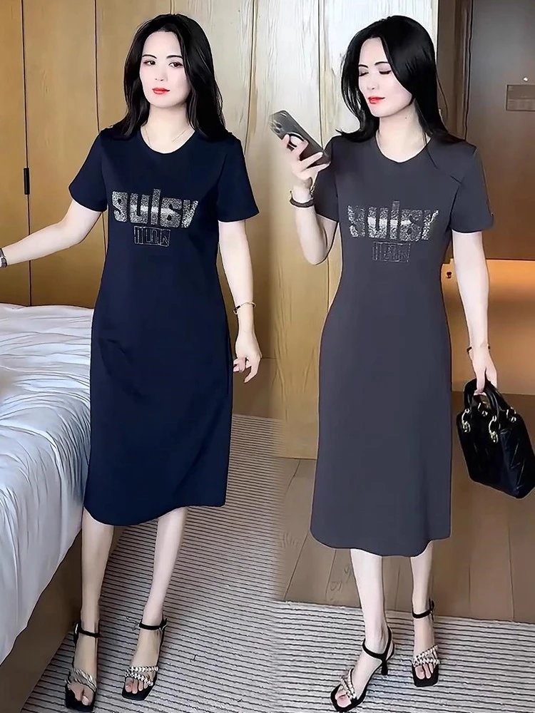 时尚连衣裙女2025夏季新款时髦洋气中长款宽松显瘦气质百搭休闲裙