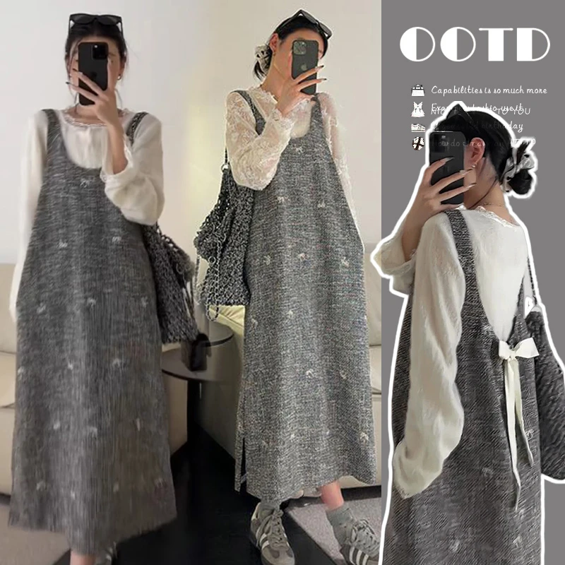 孕妇秋装2025新款套装时尚小香风背心裙两件套秋季蕾丝软糯上衣女