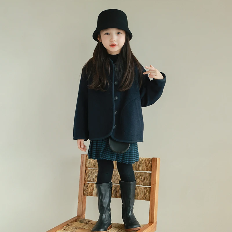 utouto大耳象女童小翻领毛呢外套2024冬季洋气宽松上衣2410339