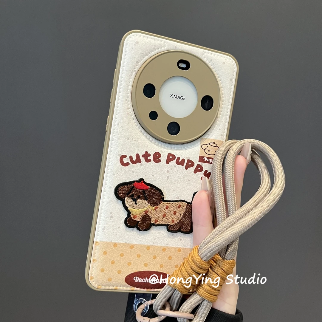 秋冬刺绣红帽波点衣棕狗适用华为mate60pro+新款手机壳mate70pro