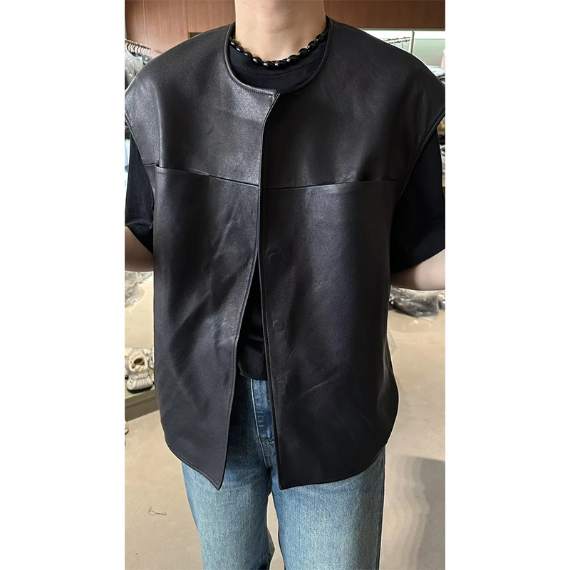 JING《越穿越喜欢》853女装韩版真皮马甲休闲气质上衣时尚百搭马夹