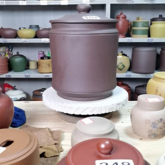 紫砂茶叶罐宝塔素面老紫泥102