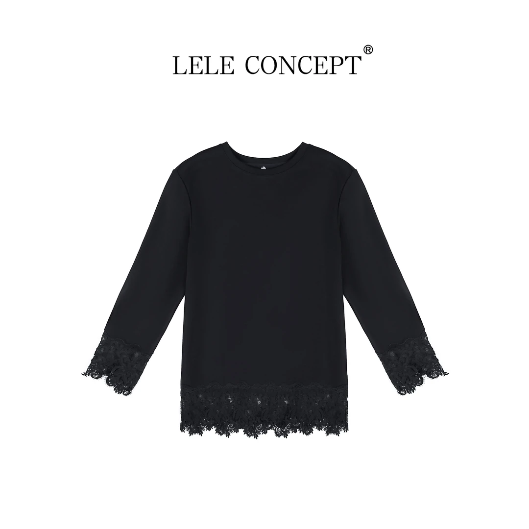 LELE CONCEPT丨法式高级感拼接蕾丝长袖加厚上衣FS25D0288Y