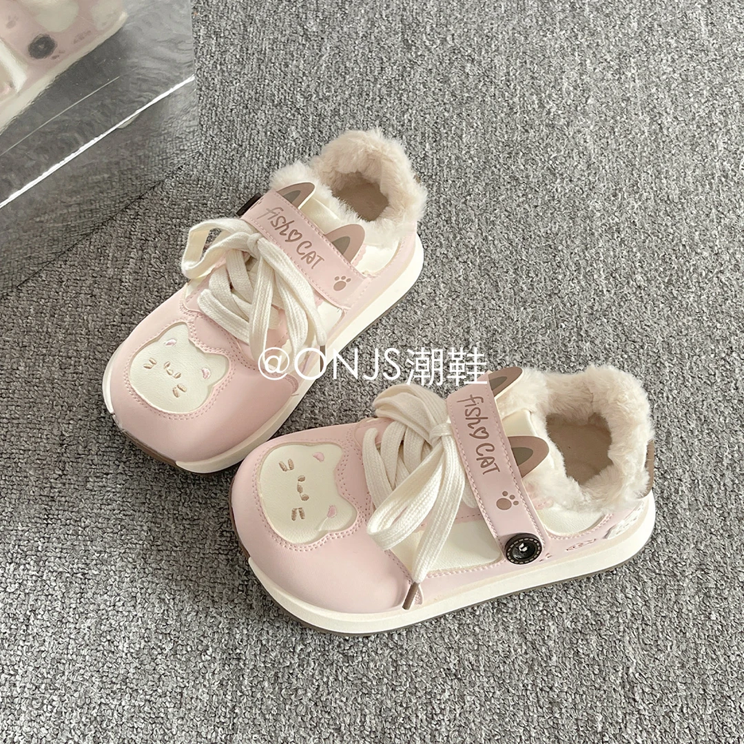 原创小众设计加绒面包鞋女款冬季新款2025爆款保暖板鞋厚底小白鞋