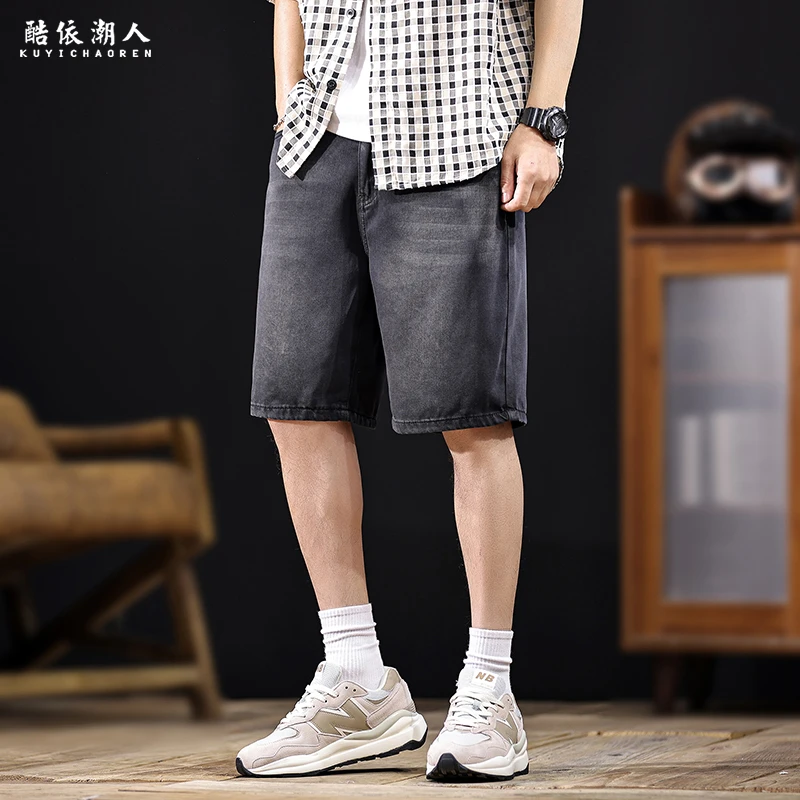 莱赛尔天丝潮牌牛仔短裤男士五分裤2025新款夏季外穿大码中裤薄款