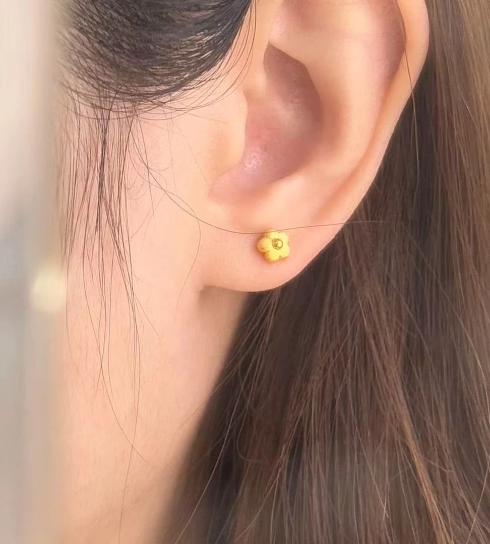 足金999  金丝小金花弯钩耳钉