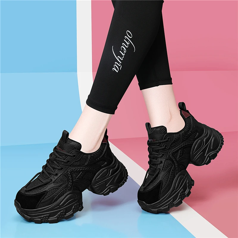 厚底老爹鞋女春秋季新款中跟运动鞋女装波鞋网面旅游鞋秋天女鞋单