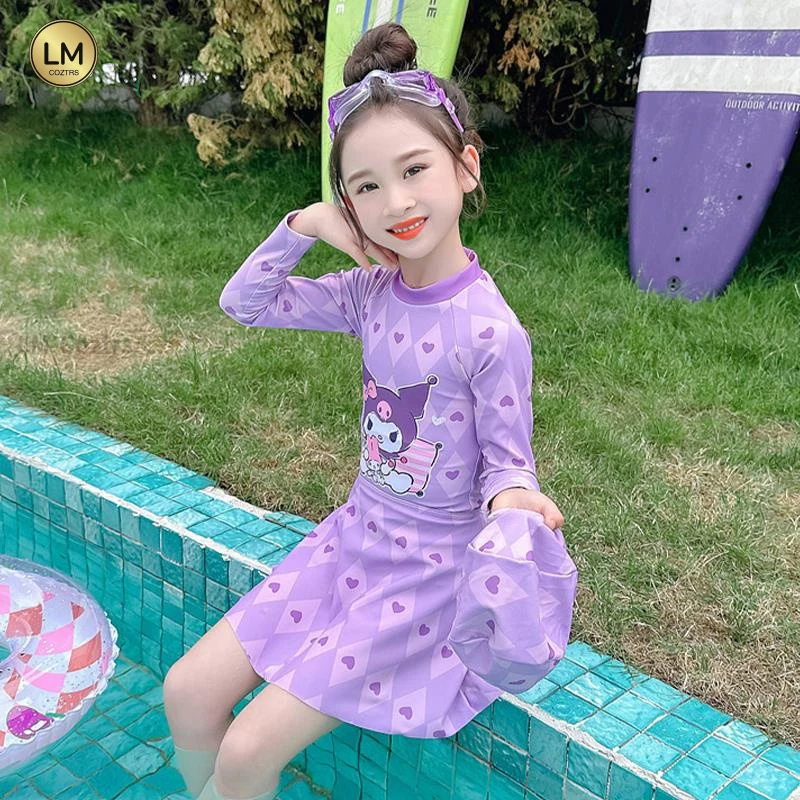 LMcoztrs女童洋气夏季薄款长袖分体游泳衣套装女宝宝2025新款速