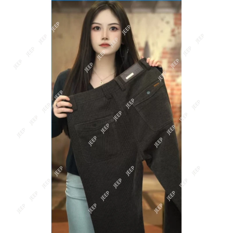 JEEPSPIRIT秋冬厚款高端磁吸扣雪尼尔绒时尚百搭休闲直筒裤8058/