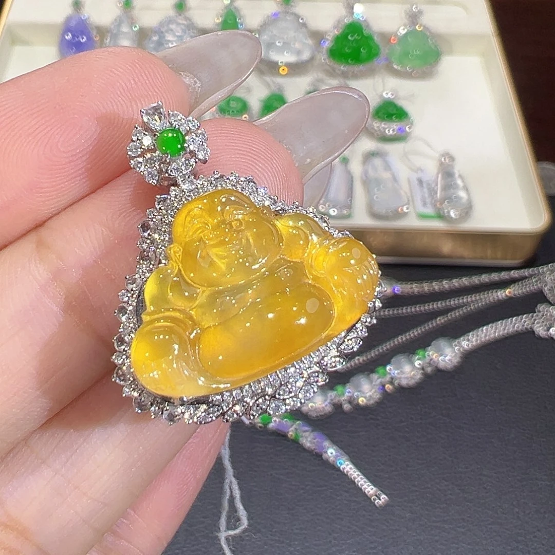 翡翠18K金镶嵌吊坠(不含链)翡翠