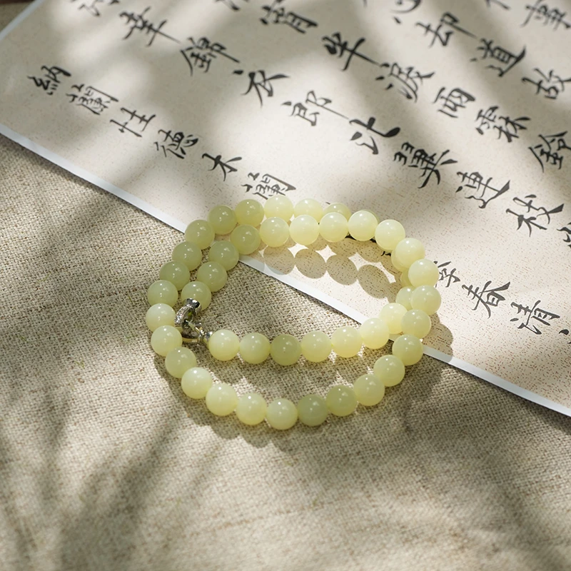 【鑫浩矿业】新疆和田玉-黄玉卡10圆珠项链一条 多样性发货一件