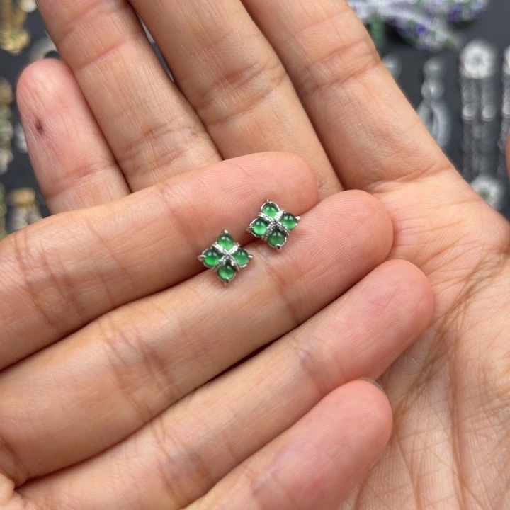 翡翠银S925镶嵌耳饰