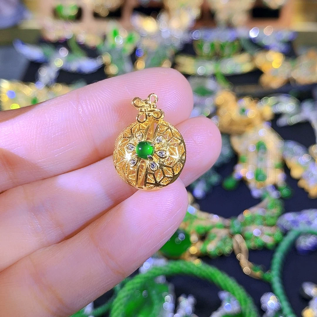 吊坠(不含链)银S925镶嵌翡翠