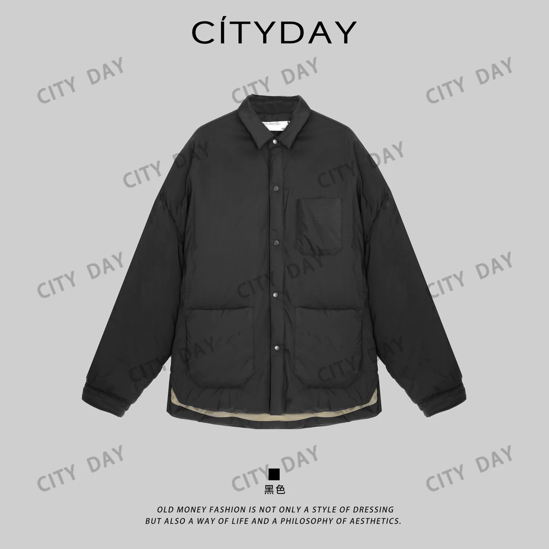 CityDay【灰叔】90白鸭绒-复古反领空气棉保暖羽绒服衬衫 990121