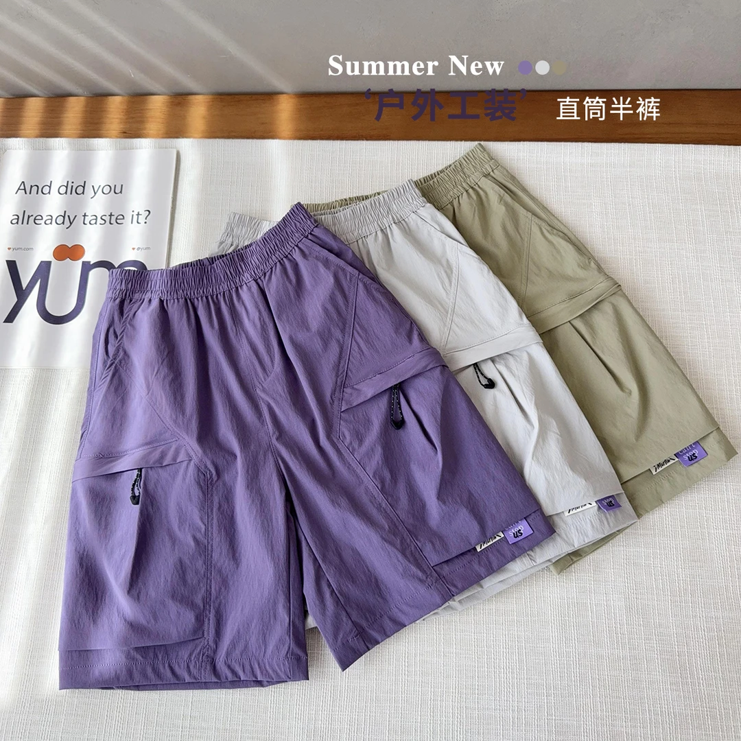 中大童亮色宽松工装短裤休闲半裤夏季新款七分裤潮童短裤25195