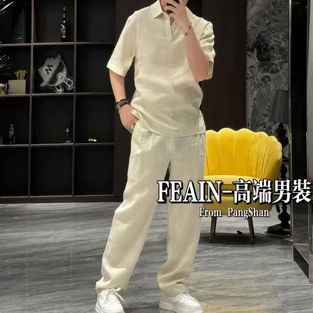 【100%亚麻】L*P定制高端男士进口亚麻休闲套装2554