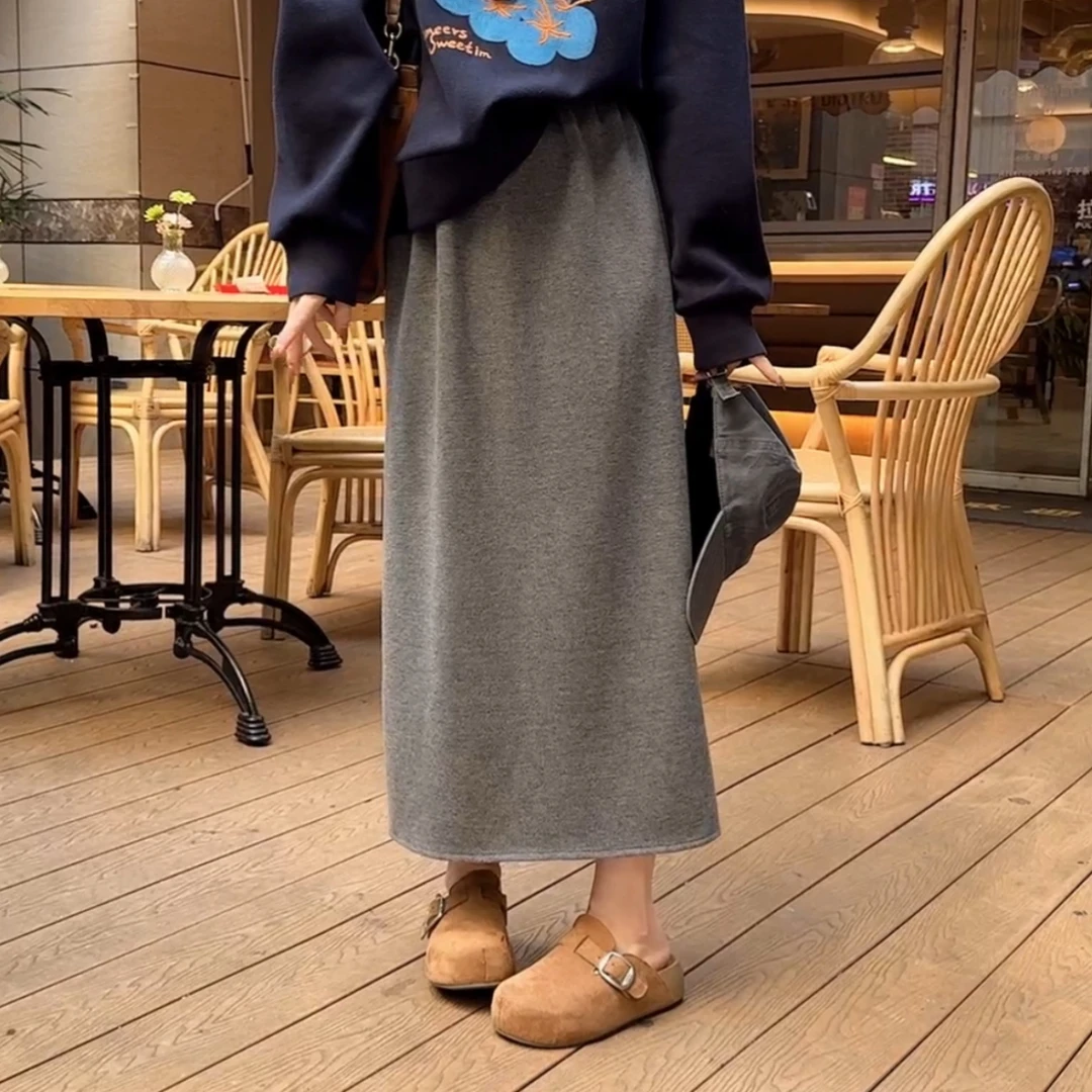 【晓溪服饰】秋季新款时尚百搭高腰纯色休闲风中长直筒裙758