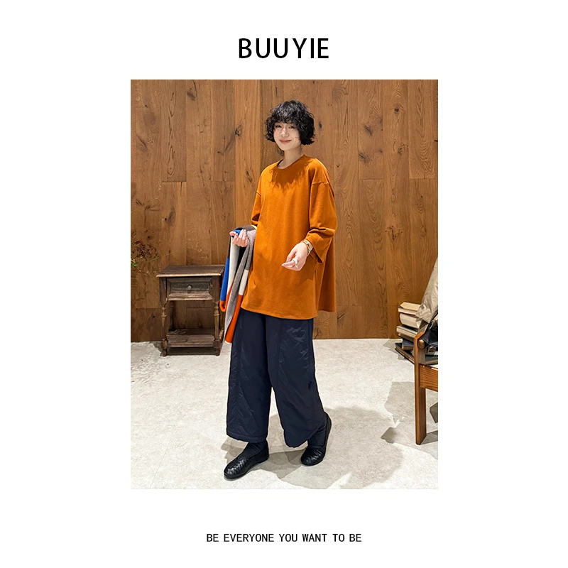 BUUYIE【云栖】人棉棉T恤设计师款宽松高级保暖秋冬新款251250
