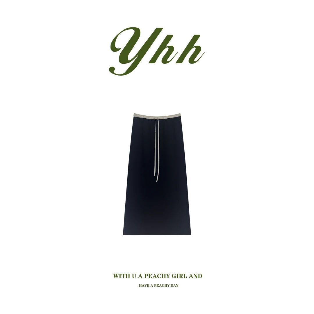 【YHH】春款韩版气质时尚设计感显瘦后开叉系带半身长裙-YHQ50012