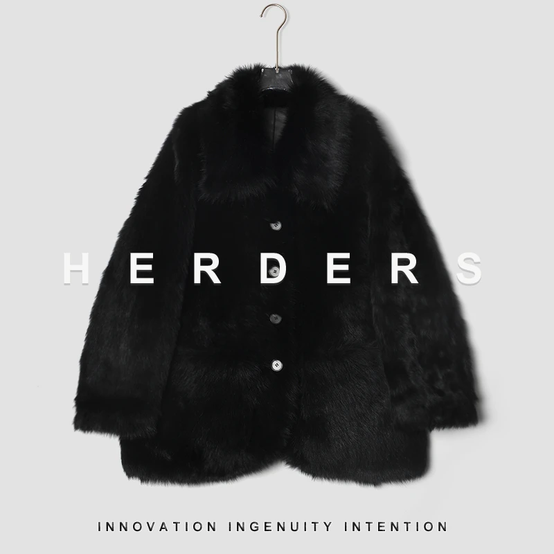 HERDERS (校花羊）中长款小翻领纽扣皮草外套 40907