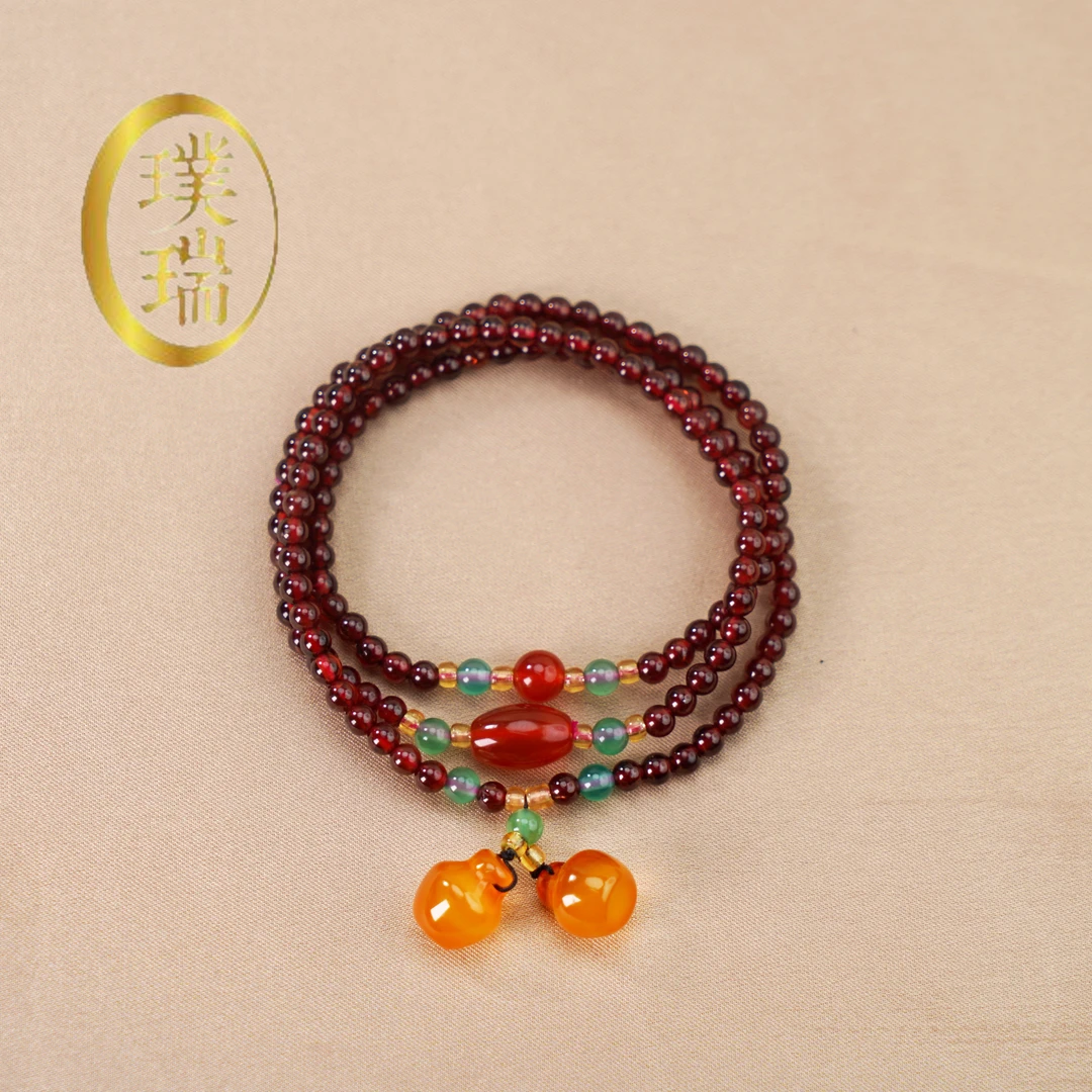 天然石榴石三圈平安果天然玉髓吊坠复古时尚手链多样性发一 SL026