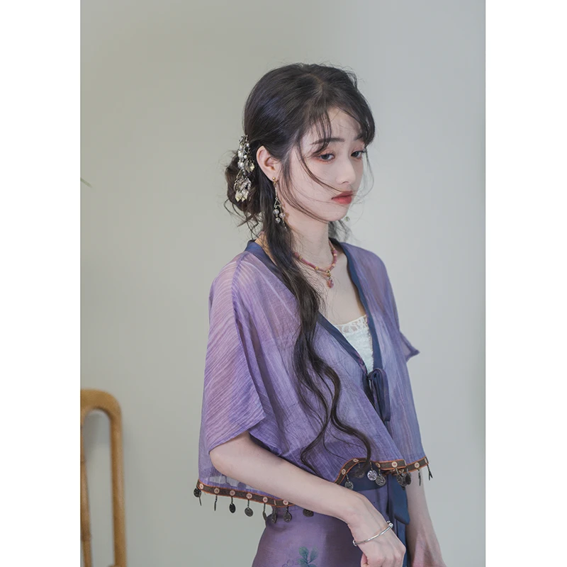 南风谷【阿瑶】白色蕾丝抹胸显白显气质黛螺紫半身裙国风套装女夏季