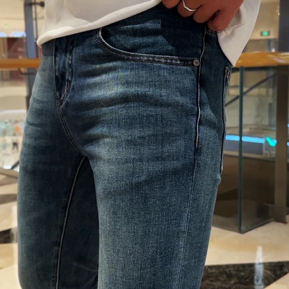 春秋常规款四季款蓝色大码男牛仔裤子休闲裤修身轻奢中腰小脚裤