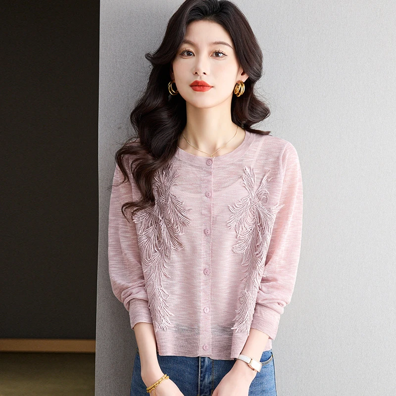 2025年新款春夏半开领薄款单排扣针织衫开衫外搭女时尚气质上衣