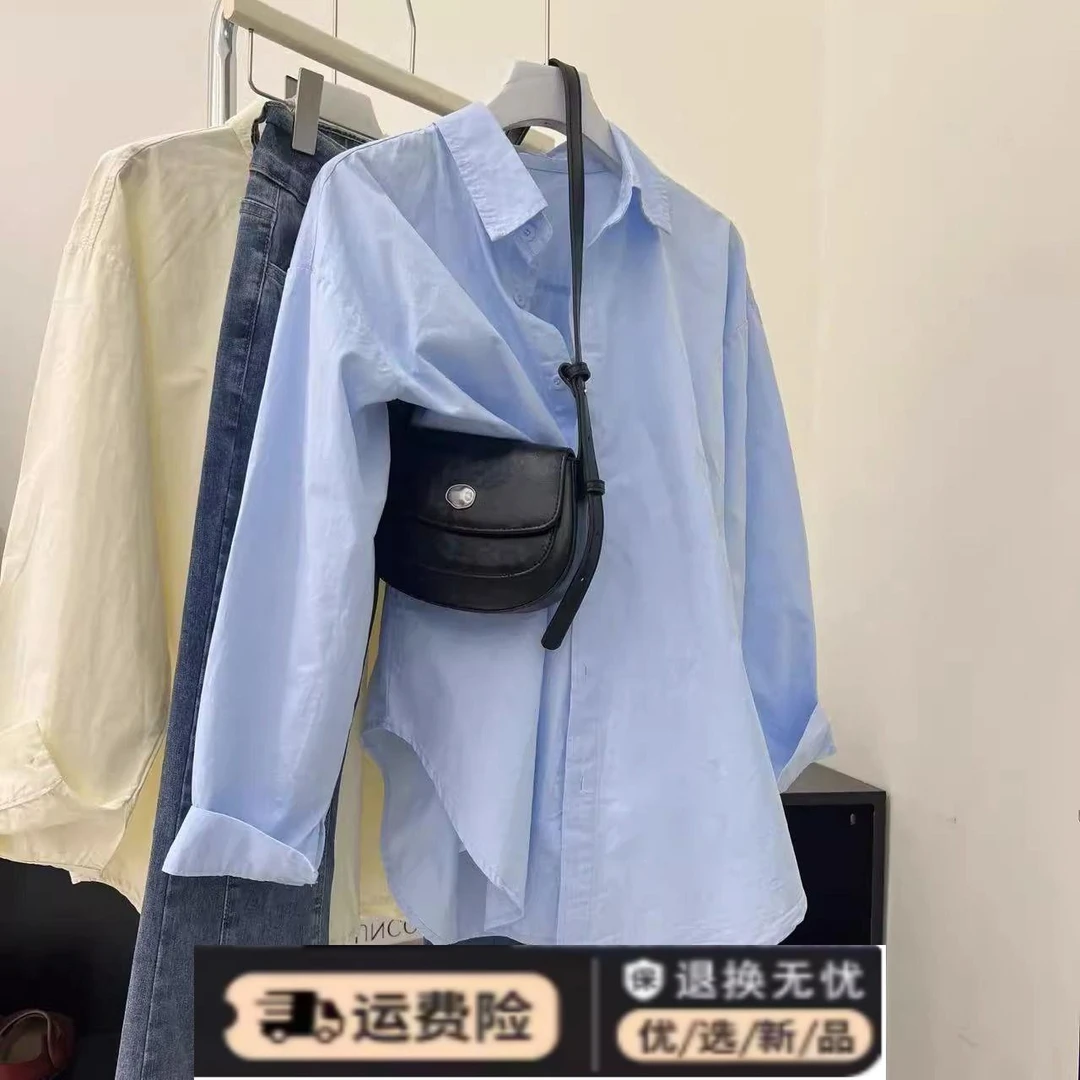 复古港风Polo领休闲衬衫女春秋季新款韩版盐系简约高级感小衫上衣