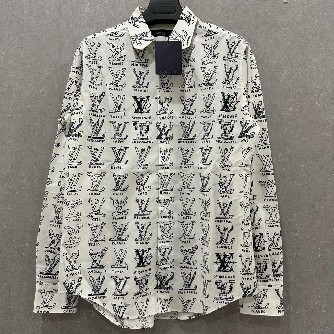 未使用 LouisVuitton/路易威登 多元素满印logo长袖衬衫004903