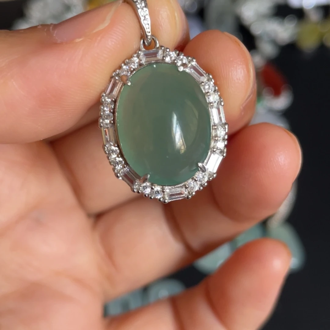 翡翠银S925镶嵌吊坠(不含链)