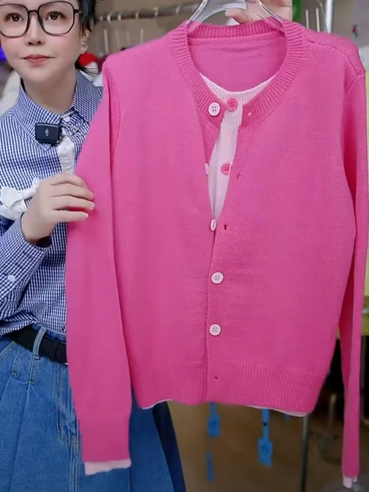 【济州岛】粉色假两件针织开衫