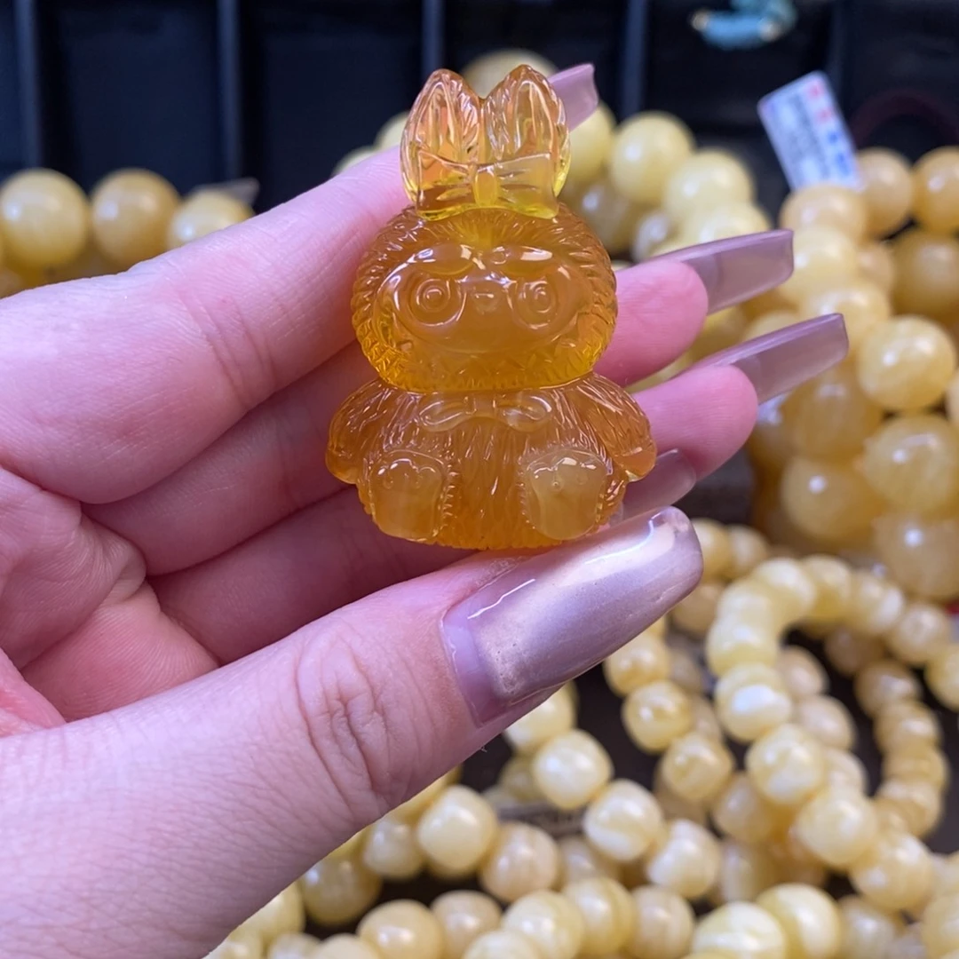 無***嗔未镶嵌琥珀裸石拉布布蜜蜡