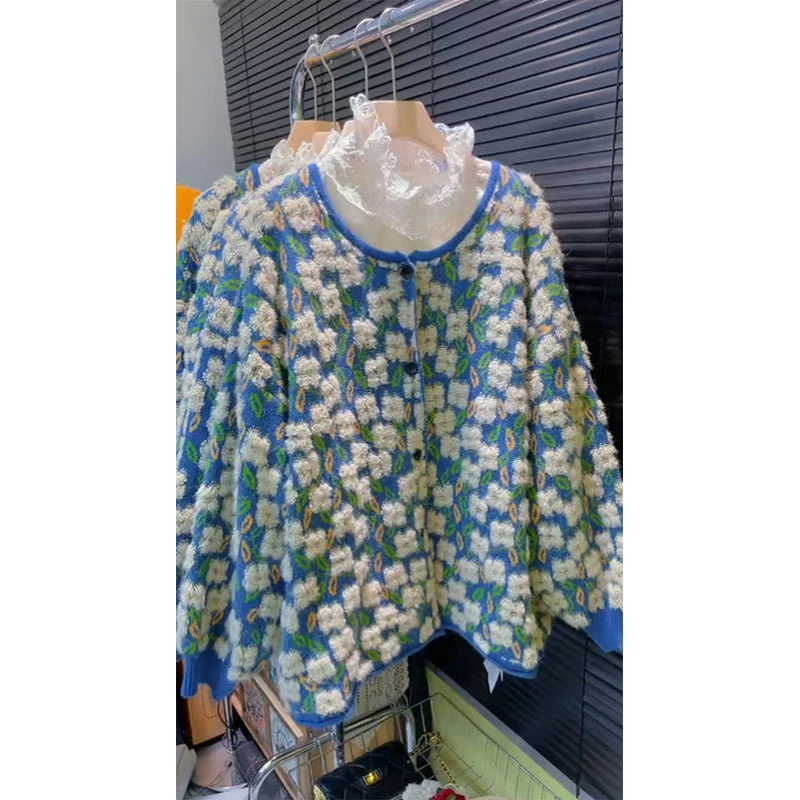 欧货2025秋冬新款减龄提花宽松开衫外套时尚洋气大码气质女