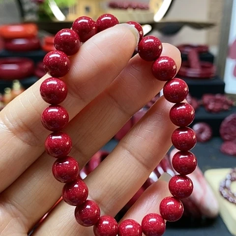 天然辰砂红晶砂卡8手链
