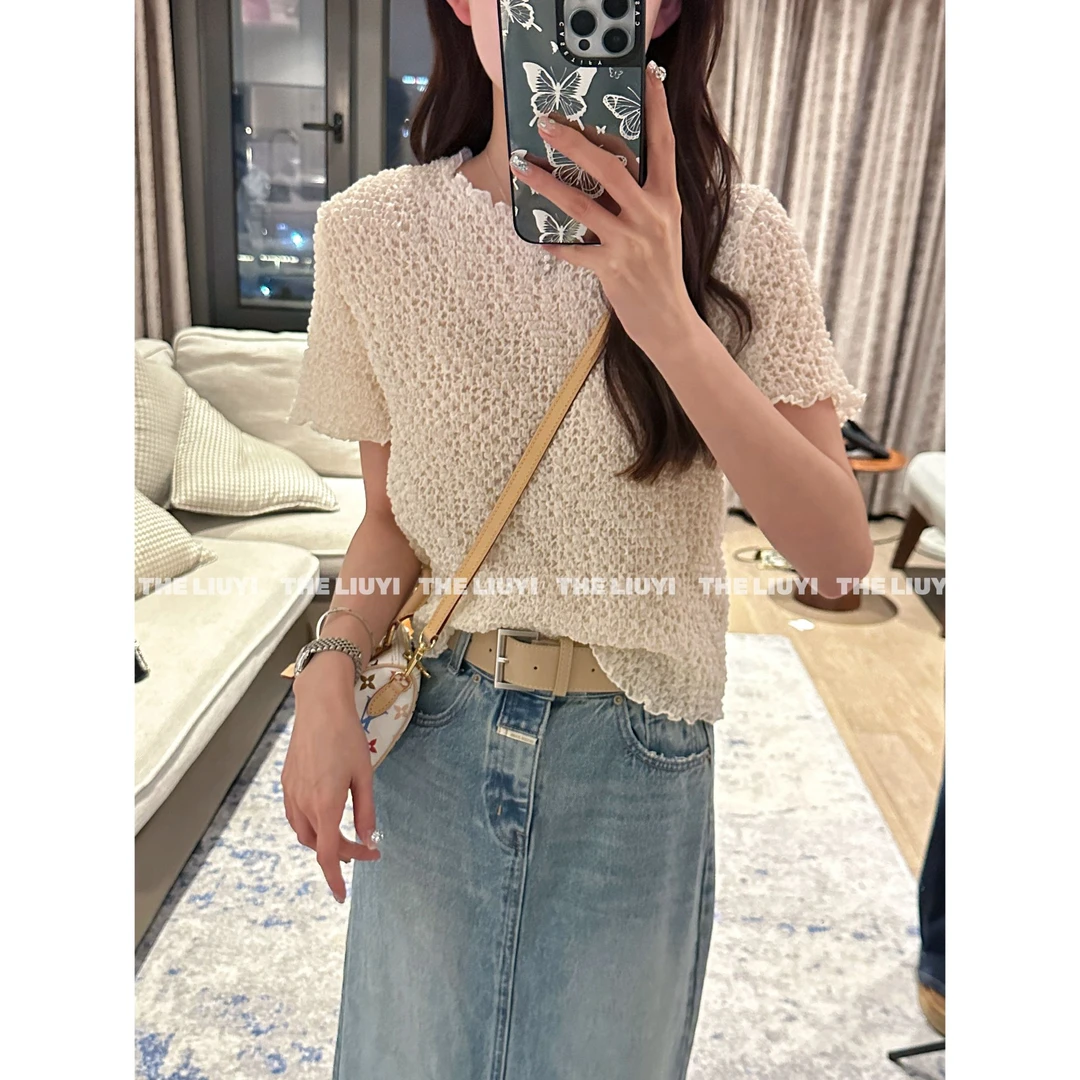 【LIUYI】泡泡纱~2025夏季新款设计感高级感褶皱弹力显瘦上衣53113