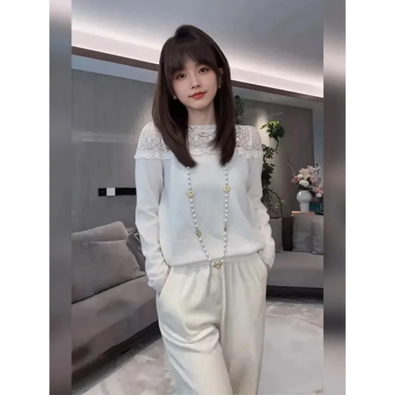 高级感棉服外套+米白色气质蕾丝百搭上衣套装JYFMGZYP2312 264002
