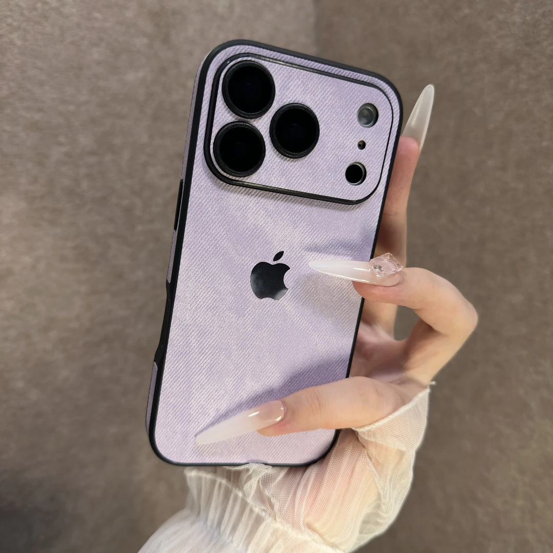 熏衣紫牛仔布纹适用苹果17promax手机壳16自带镜头膜15小众14网红