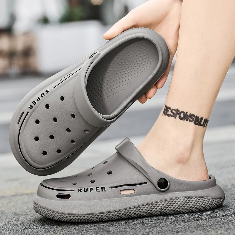 男鞋透气凉鞋2025冬季新款包头外穿厚底沙滩软底防滑洞洞鞋拖鞋