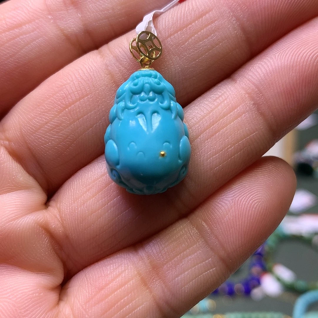 绿松石18K金镶嵌挂件