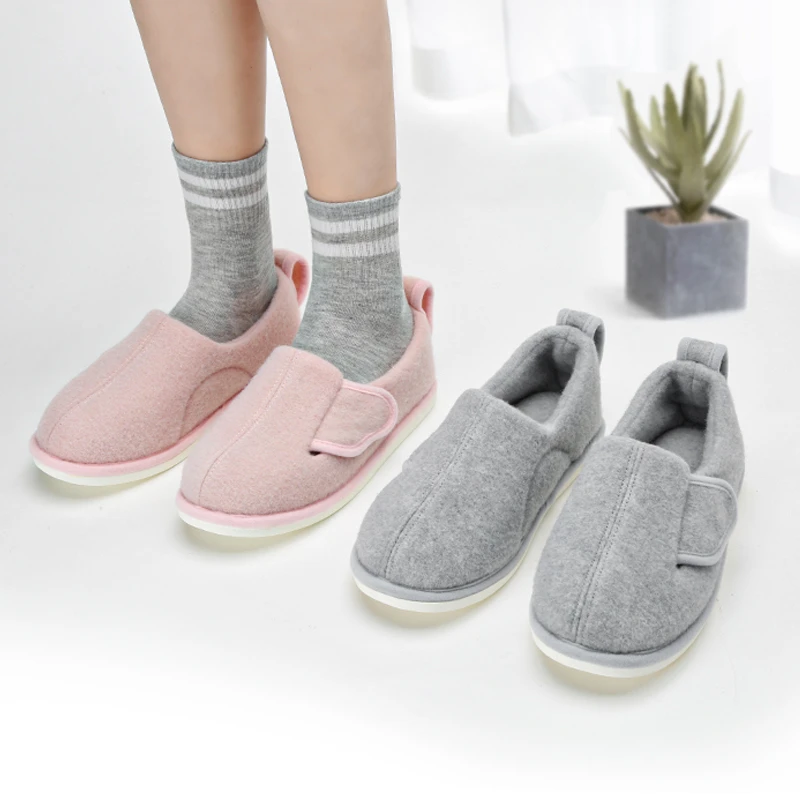 纯色羊2205棉鞋保暖魔术贴便捷调节护理月子鞋居家秋冬包跟棉拖鞋