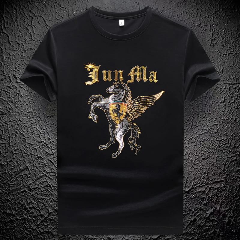 范希巴迪重工时尚烫钻短袖t恤男士美式烫钻修身男士T恤打底衫时尚