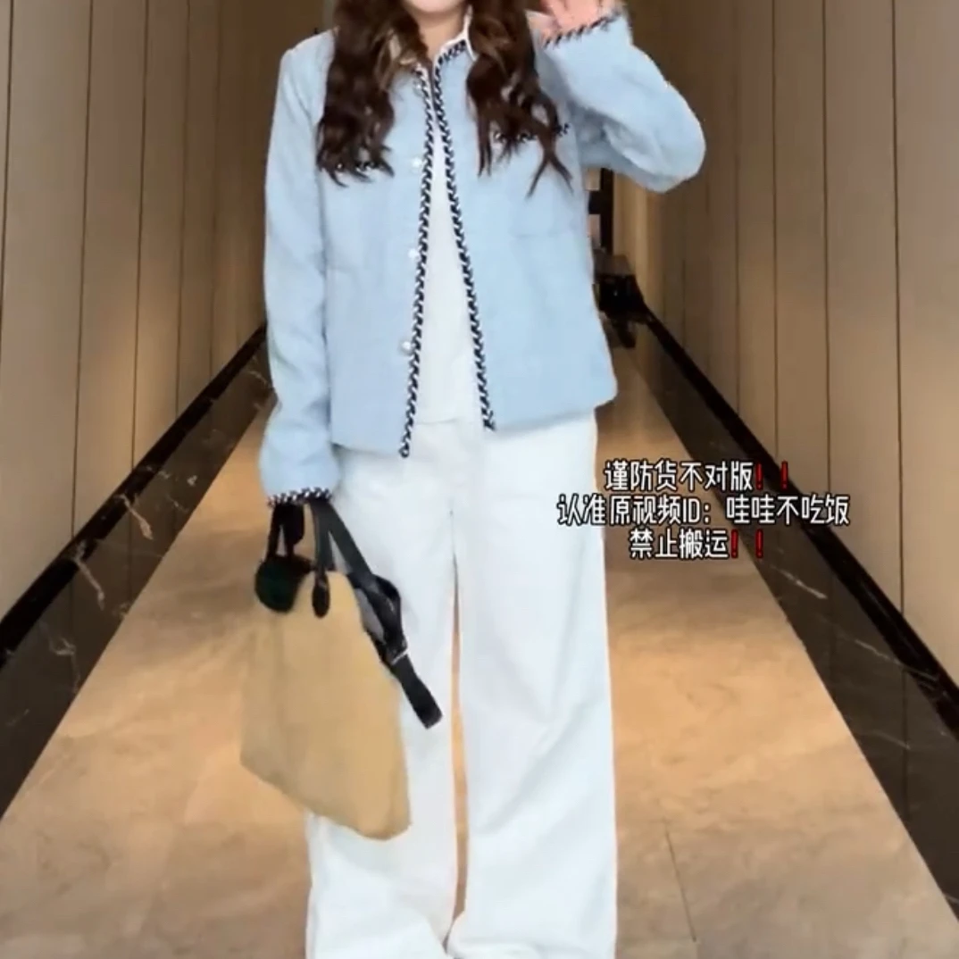 大码长袖小香风外套22737牛仔裤22765两件套