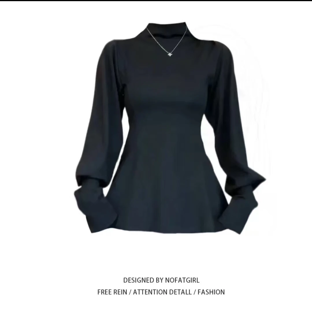 大码冬季德绒打底T恤中长款显瘦气质长袖时尚小众修身设计感0510