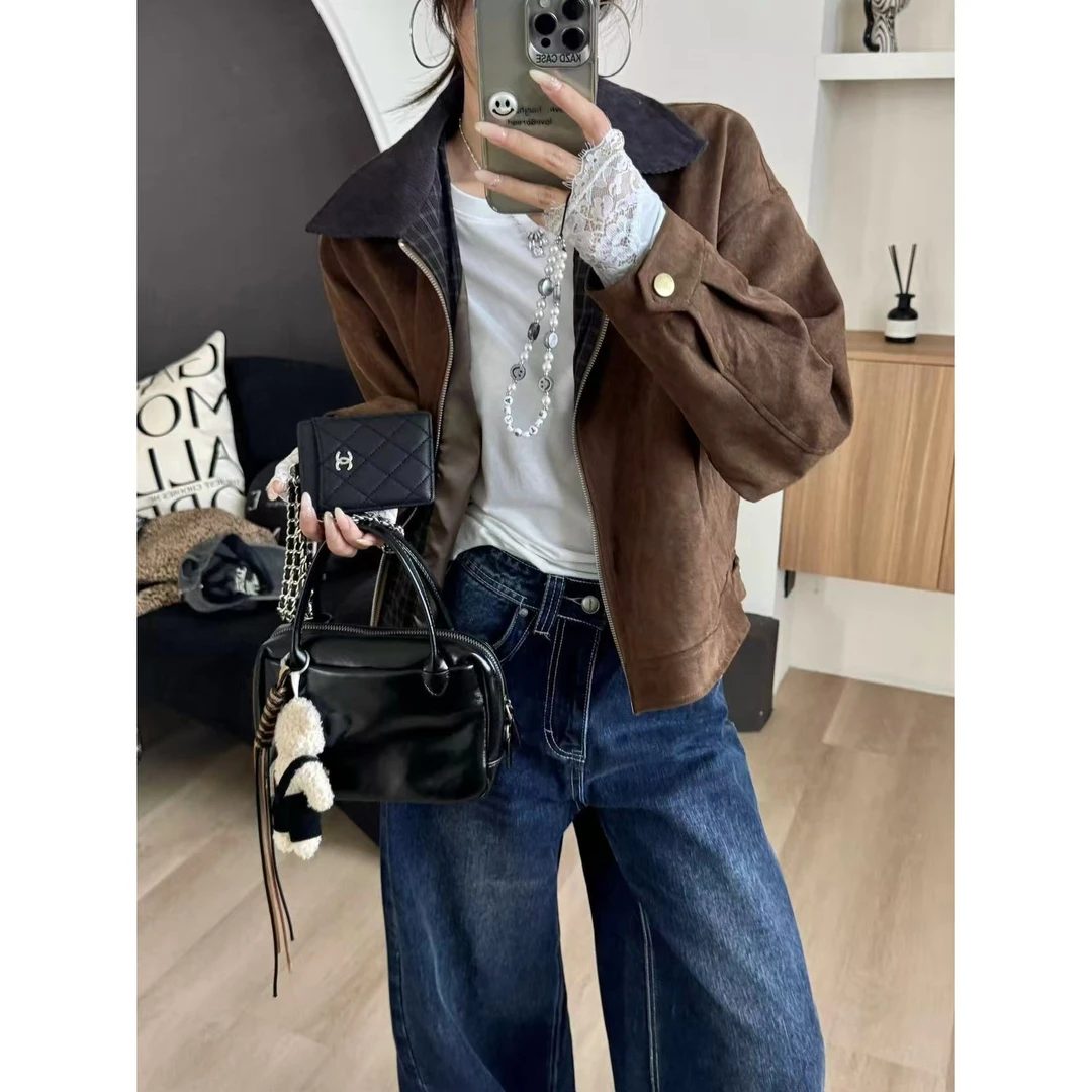 SP【中古回潮】 休闲时尚皮夹克复古老钱感外套 拼接夹克外套寸