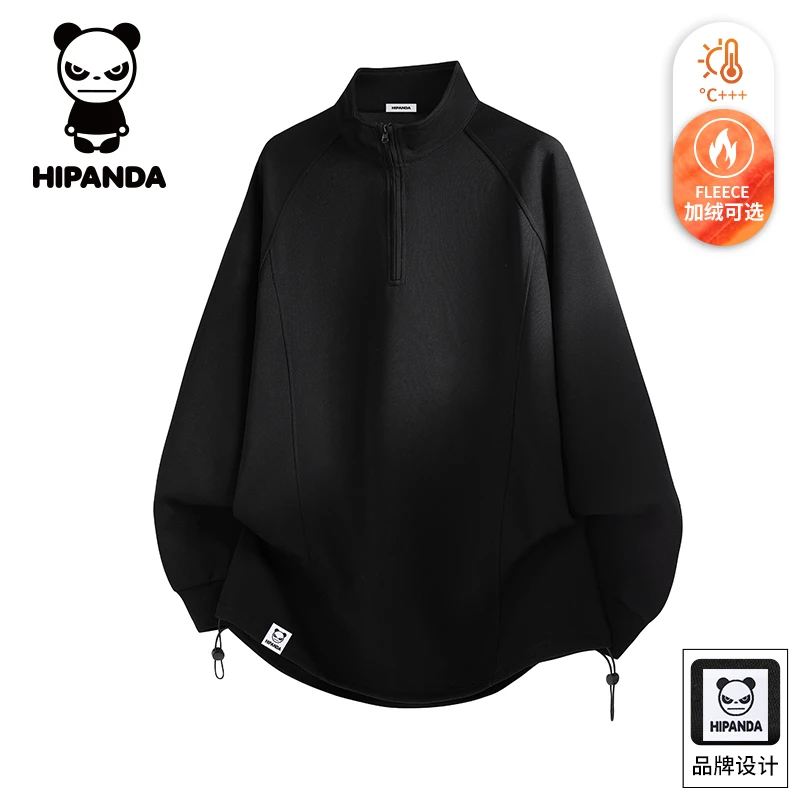 Hi Panda你好熊猫美式半拉链卫衣男士秋冬加绒宽松百搭休闲上衣服