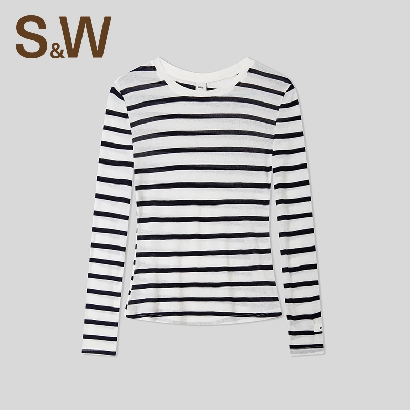 【淼淼专属】SW速惟透气运动条纹设计亲肤休闲百搭时尚长袖上衣4364