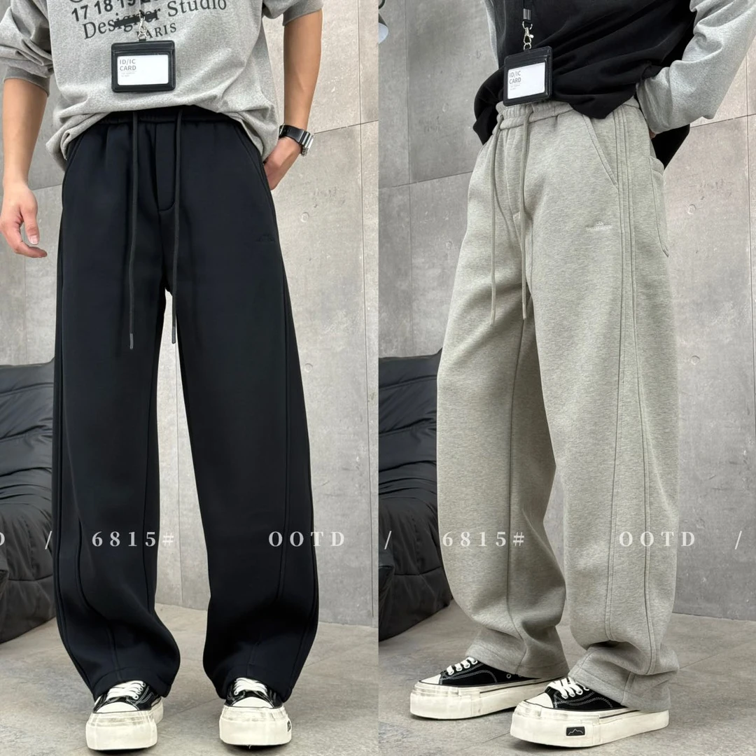 冬加绒加厚直筒宽松微弯刀男士休闲卫裤运动裤白搭时尚保暖6815