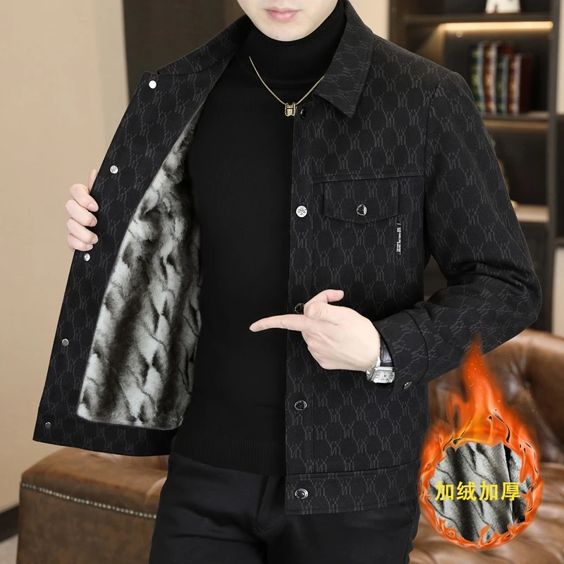 2025秋冬新款休闲翻领时尚男士夹克潮流韩版修身外套8357