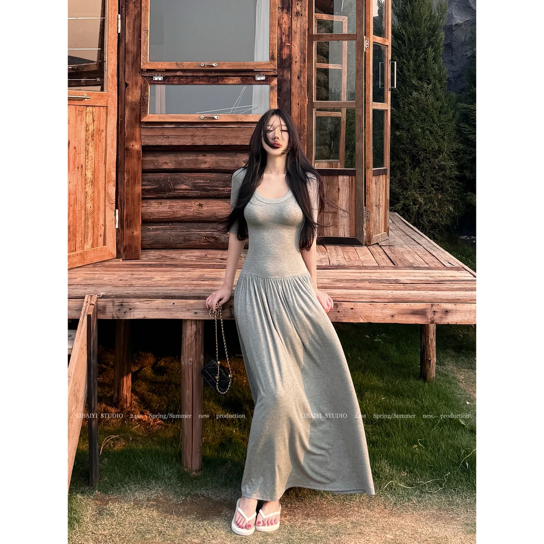 LIBAIYI 温柔姐姐/芭蕾风纯欲人妻感修身显身材连衣裙1469